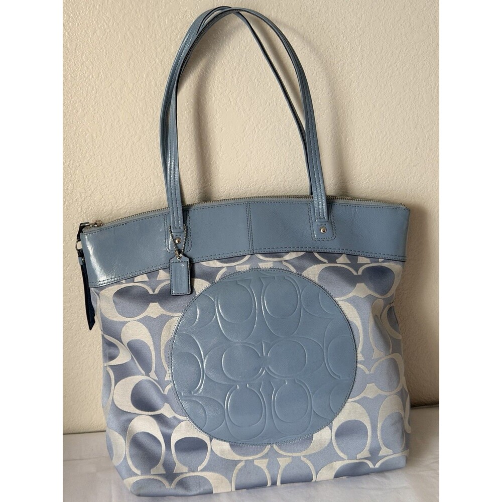 Authentic Coach Signature C Tote Laura Denim Blue #F18335 Large Bag w/Charm